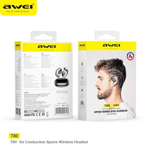 {Black Friday} Brand New Awei T80 wireless Ows Earhook Sports Headset Air Conduction Wireless Bluetooth Headphones Bluetooth 5.3 Earphones Tws Earbuds 450mah