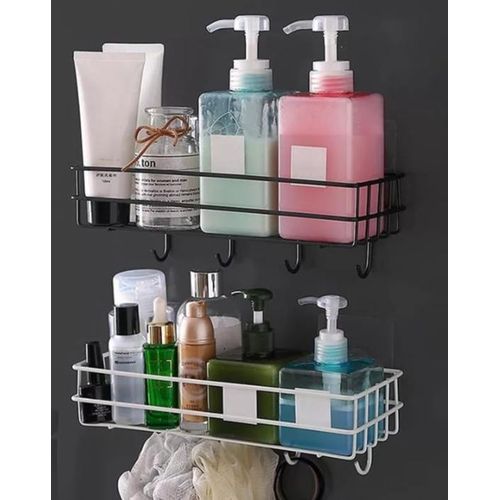 Wall-Mounted Shower Caddy Bathroom / KitchenOrganizer Shelf with Hooks