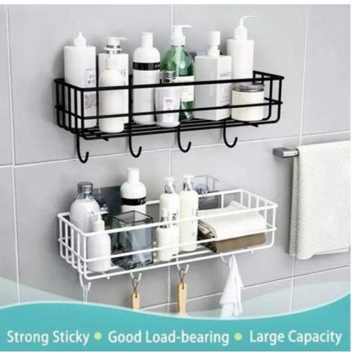 Wall-Mounted Shower Caddy Bathroom / KitchenOrganizer Shelf with Hooks