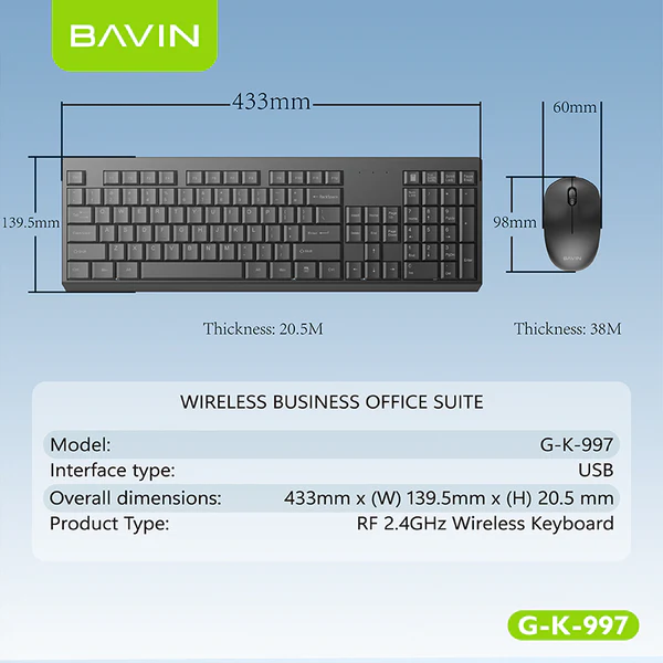 BAVIN G-K-997 Keyboard & Mouse Set / Computer & Laptop Compatible Bavin Wireless Keyboard With Free Wireless Mouse And Battery
