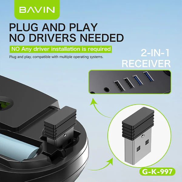 BAVIN G-K-997 Keyboard & Mouse Set / Computer & Laptop Compatible Bavin Wireless Keyboard With Free Wireless Mouse And Battery