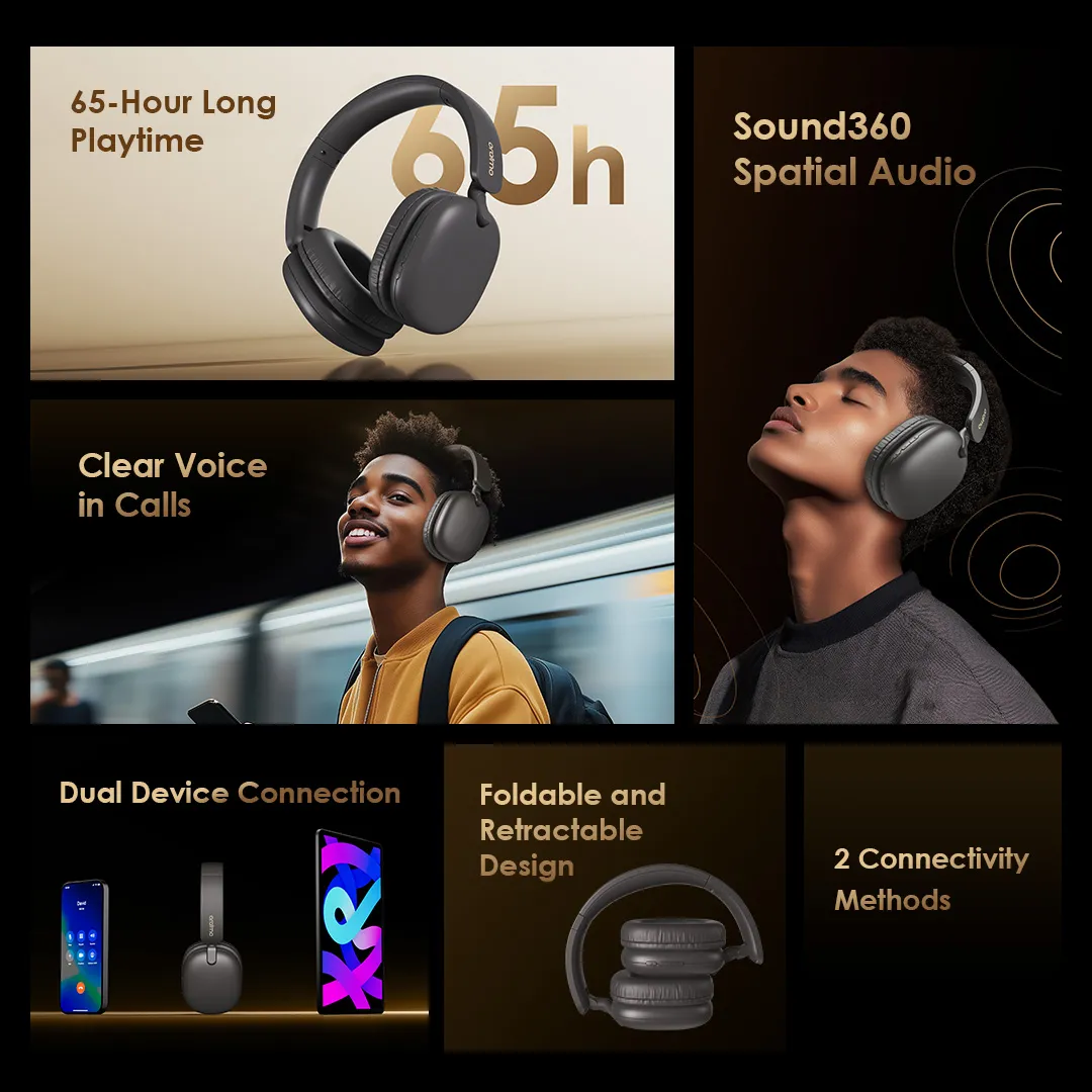 Over ear BoomPop Lite ENC Over-Ear Wireless Headphones deep bass, black wireless headphones light weight noise cancellation