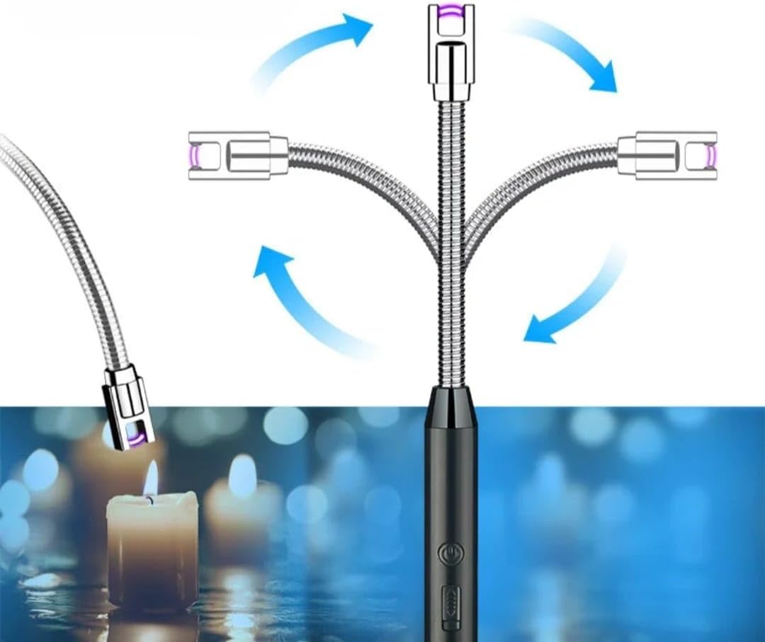 USB Rechargeable Electric Lighter for Kitchen, Pooja Room, Candles, BBQ, Cigars, Multi Purpose - 360 Degree Flexible & Windproof, Candle Lighters, Grill Lighters
