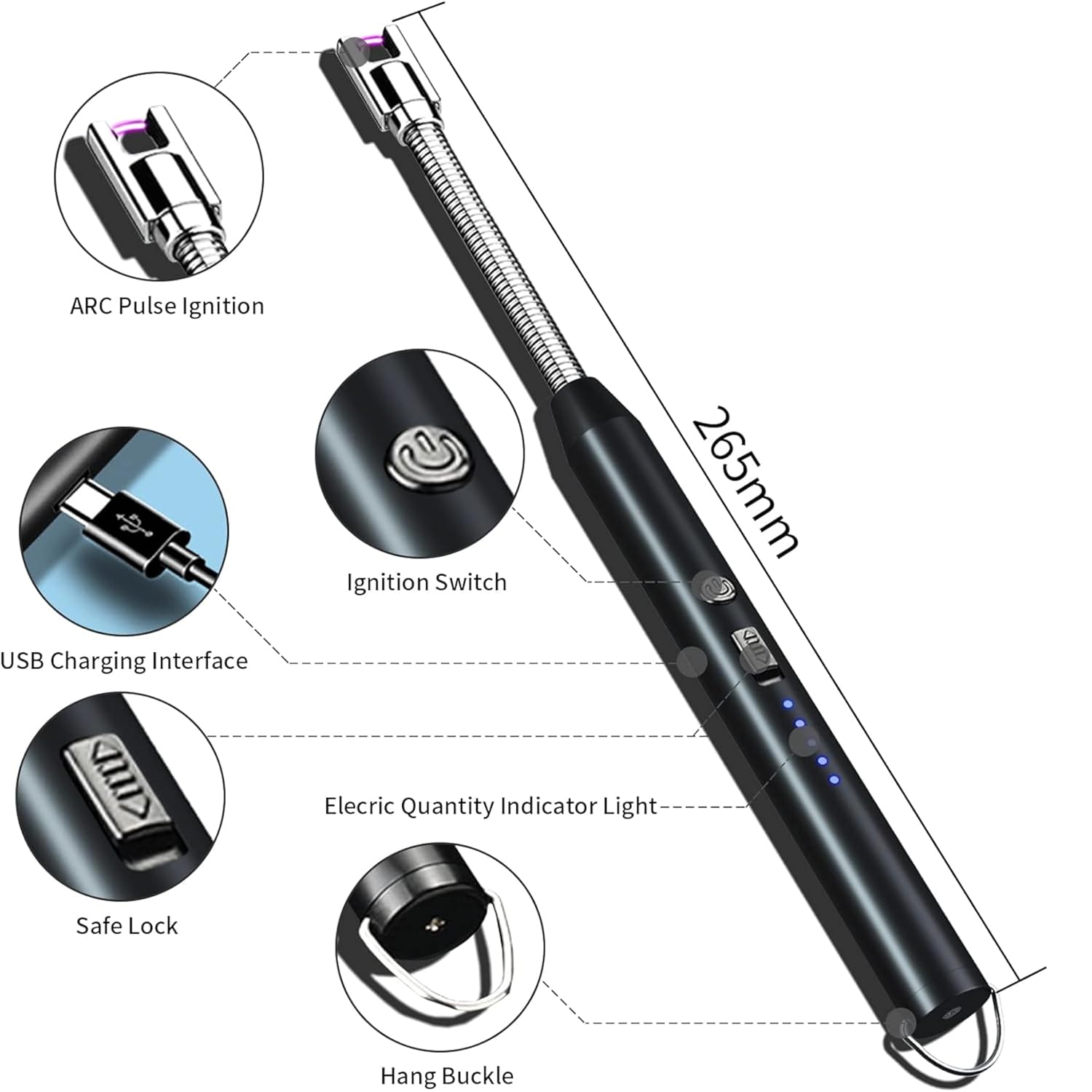 USB Rechargeable Electric Lighter for Kitchen, Pooja Room, Candles, BBQ, Cigars, Multi Purpose - 360 Degree Flexible & Windproof, Candle Lighters, Grill Lighters