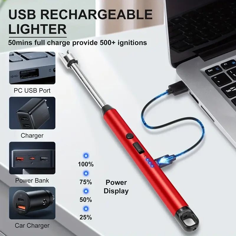 USB Rechargeable Electric Lighter for Kitchen, Pooja Room, Candles, BBQ, Cigars, Multi Purpose - 360 Degree Flexible & Windproof, Candle Lighters, Grill Lighters