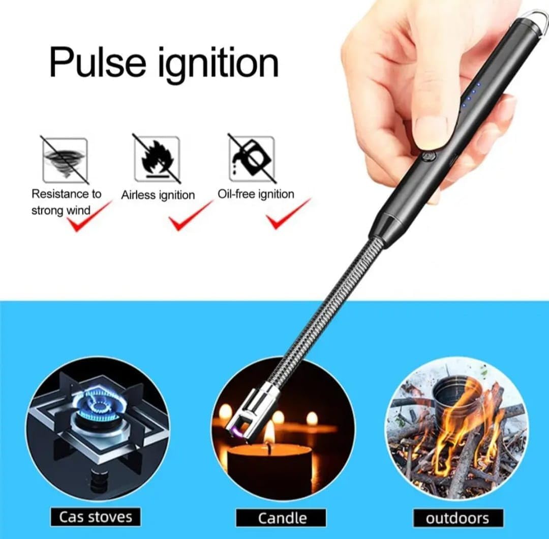 USB Rechargeable Electric Lighter for Kitchen, Pooja Room, Candles, BBQ, Cigars, Multi Purpose - 360 Degree Flexible & Windproof, Candle Lighters, Grill Lighters