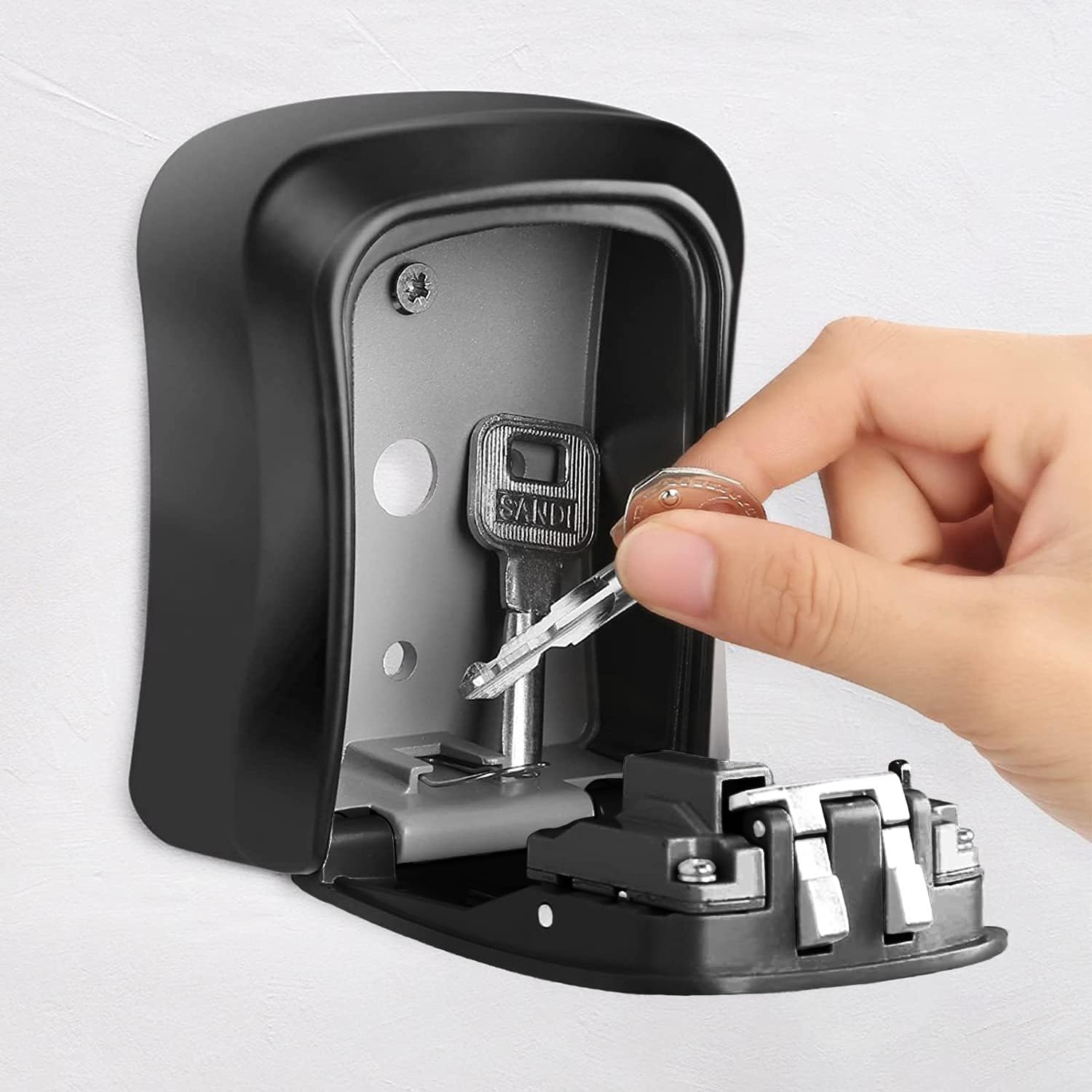 Key Lock Box, Resettable 4 Digit Combination Spare Key Safe Lock Box, Weatherproof Key Storage Security Lock Box Hide 5 Key, Wall Mounted Lock Box for Outside, Home, Office, Garage,