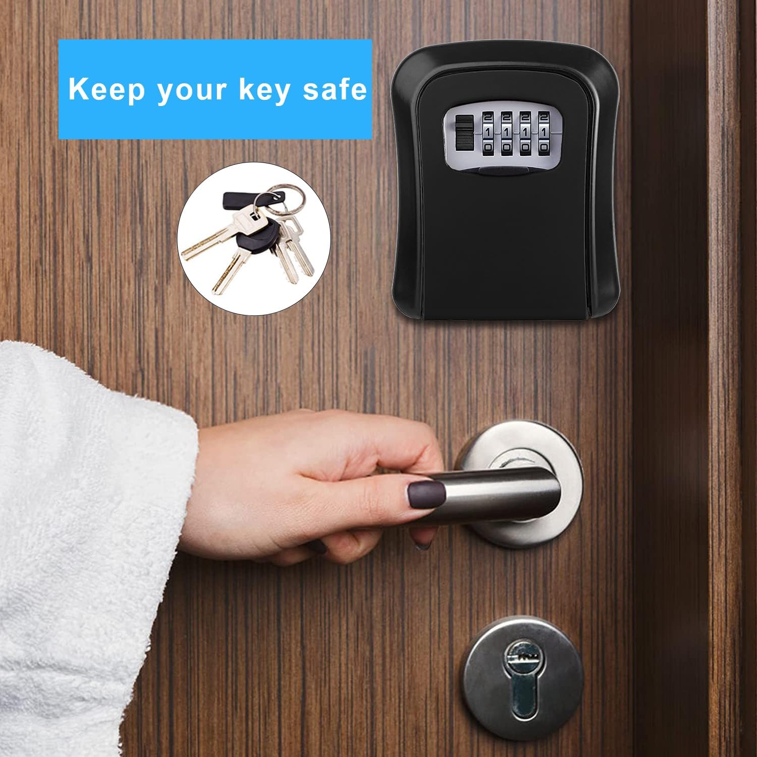 Key Lock Box, Resettable 4 Digit Combination Spare Key Safe Lock Box, Weatherproof Key Storage Security Lock Box Hide 5 Key, Wall Mounted Lock Box for Outside, Home, Office, Garage,