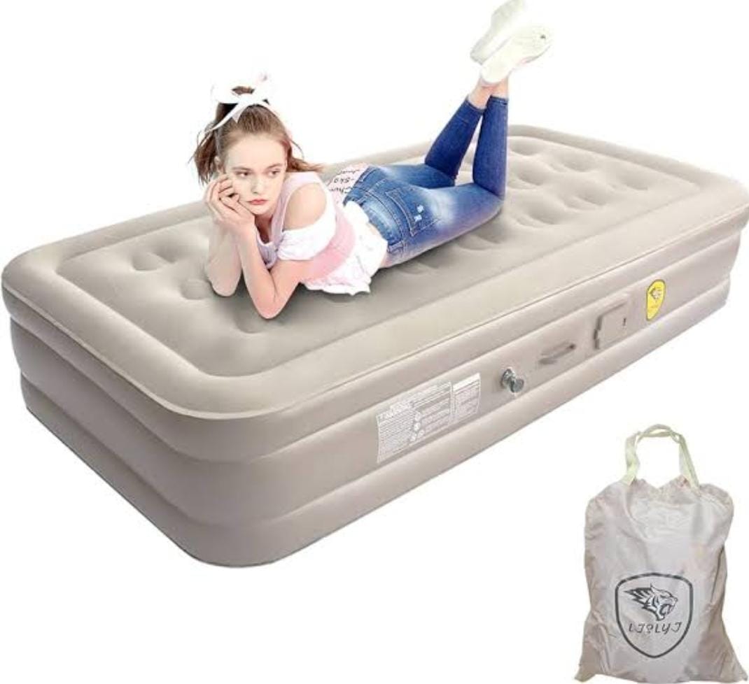 Twin Air Mattress with Built-in Pump, Inflatable Mattress with Storage Bag, Inflatable Blow Up Mattresses with Comfortable Soft Flocked Top,Blow up Mattresses for Camping, Guests & Indoor