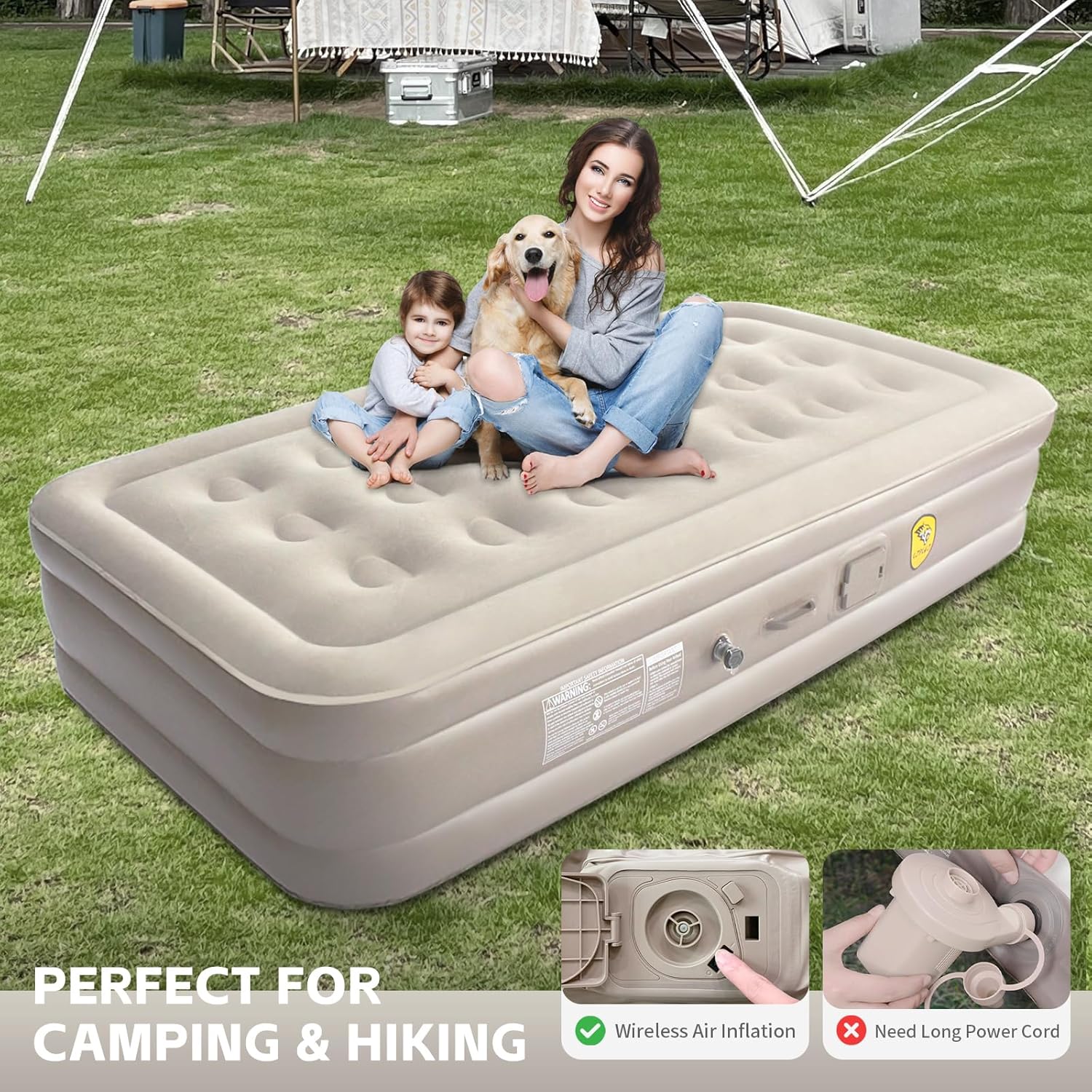 Twin Air Mattress with Built-in Pump, Inflatable Mattress with Storage Bag, Inflatable Blow Up Mattresses with Comfortable Soft Flocked Top,Blow up Mattresses for Camping, Guests & Indoor