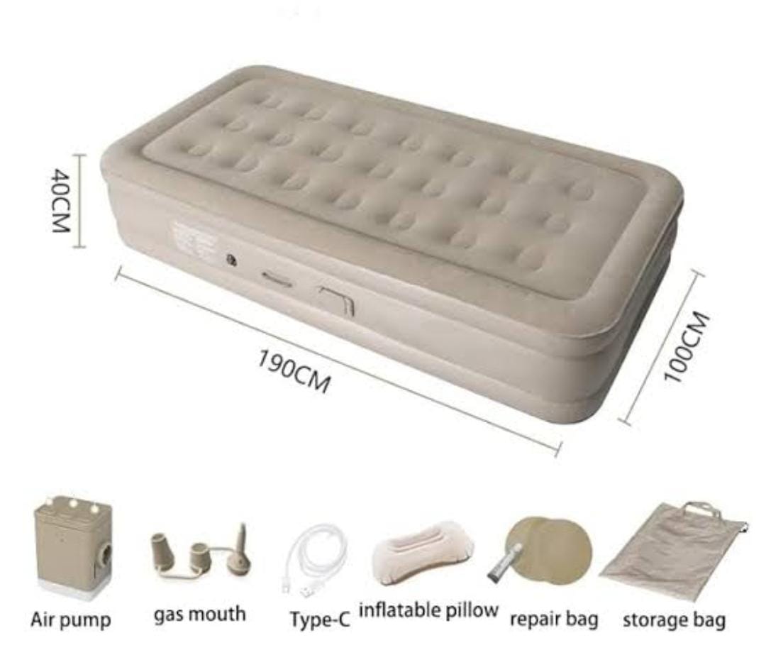 Twin Air Mattress with Built-in Pump, Inflatable Mattress with Storage Bag, Inflatable Blow Up Mattresses with Comfortable Soft Flocked Top,Blow up Mattresses for Camping, Guests & Indoor