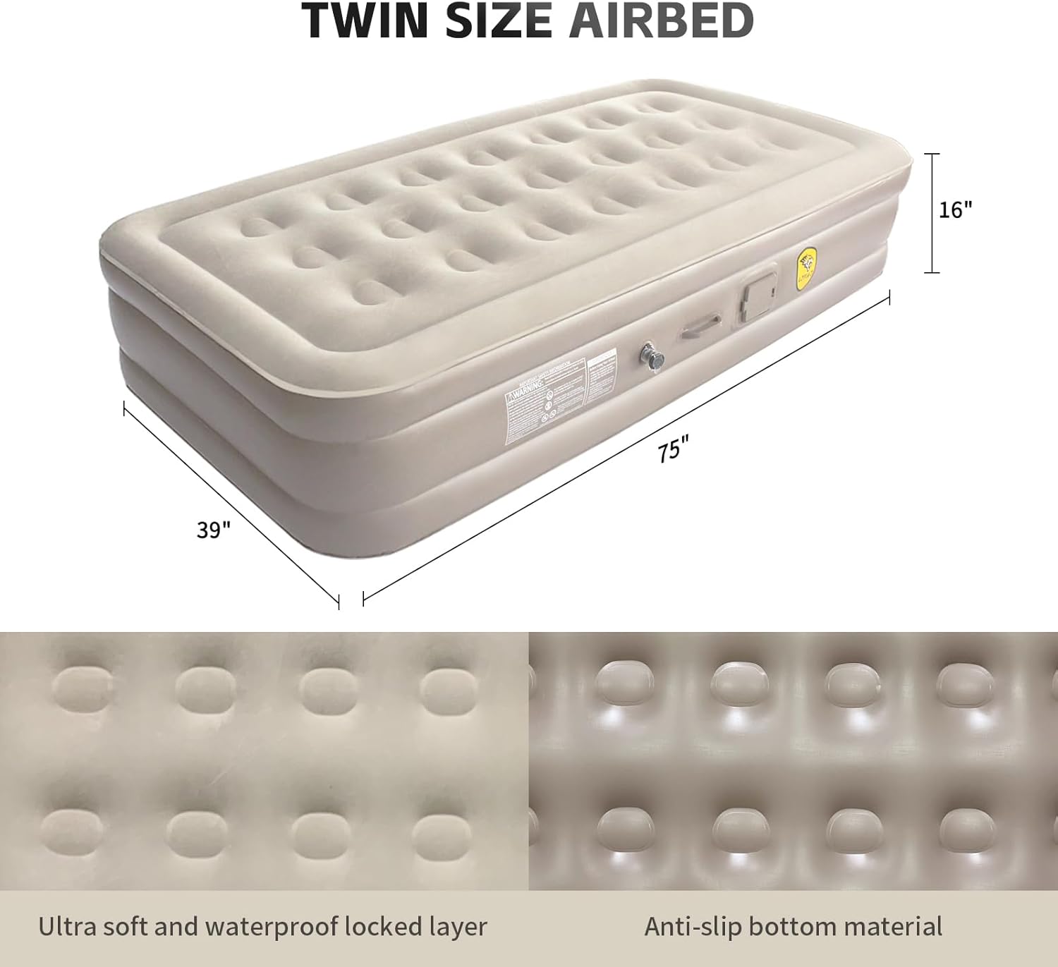 Twin Air Mattress with Built-in Pump, Inflatable Mattress with Storage Bag, Inflatable Blow Up Mattresses with Comfortable Soft Flocked Top,Blow up Mattresses for Camping, Guests & Indoor