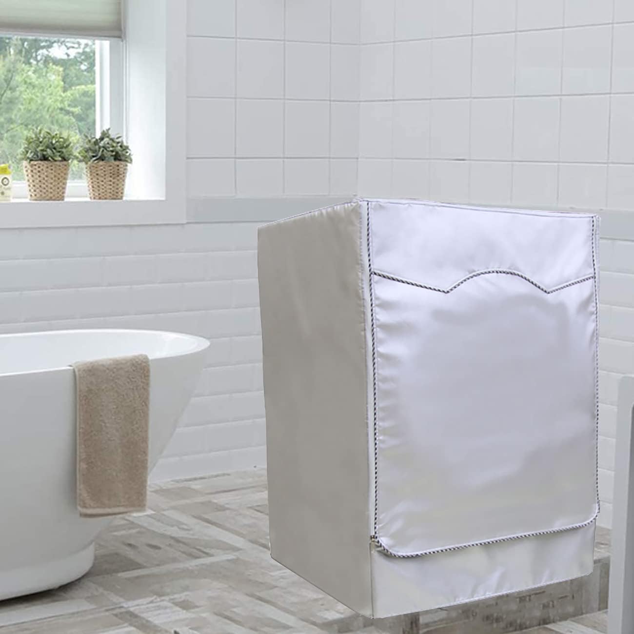 Washer/Dryer Cover,Zipper Design,Waterproof Dust-proof Moderately Sunscreen,(W27 D31 H38in) for Outdoor Top Load and Front Load Machine,Fit for Most 4-4.5 Cu.Ft Front-loading Machine (Silver)