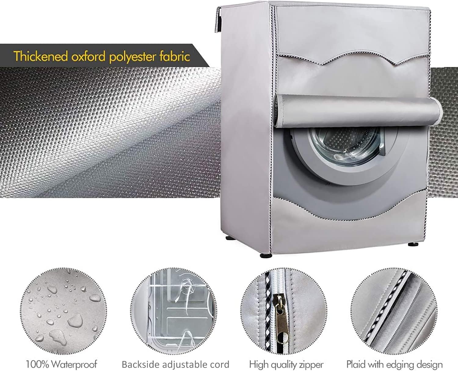 Washer/Dryer Cover,Zipper Design,Waterproof Dust-proof Moderately Sunscreen,(W27 D31 H38in) for Outdoor Top Load and Front Load Machine,Fit for Most 4-4.5 Cu.Ft Front-loading Machine (Silver)