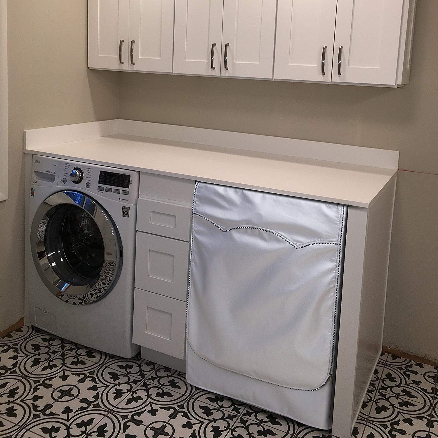 Washer/Dryer Cover,Zipper Design,Waterproof Dust-proof Moderately Sunscreen,(W27 D31 H38in) for Outdoor Top Load and Front Load Machine,Fit for Most 4-4.5 Cu.Ft Front-loading Machine (Silver)