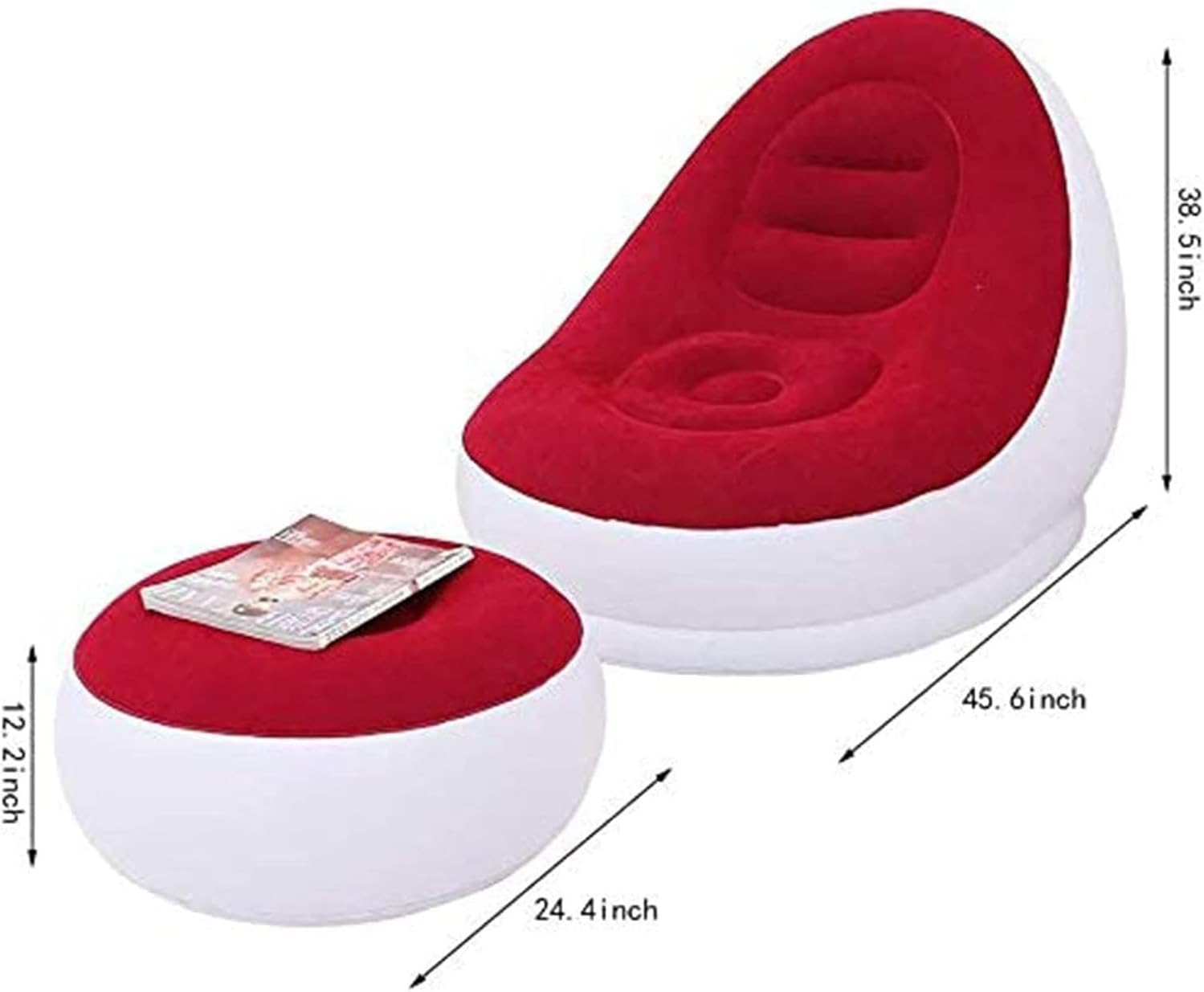 Air Inflatable Lazy Sofa Lounge Chairs Air Lazy Sofa Set Flocked Chairs Ottoman Blow Up Chaise Inflatable sofa seat with foot stool and manual pump