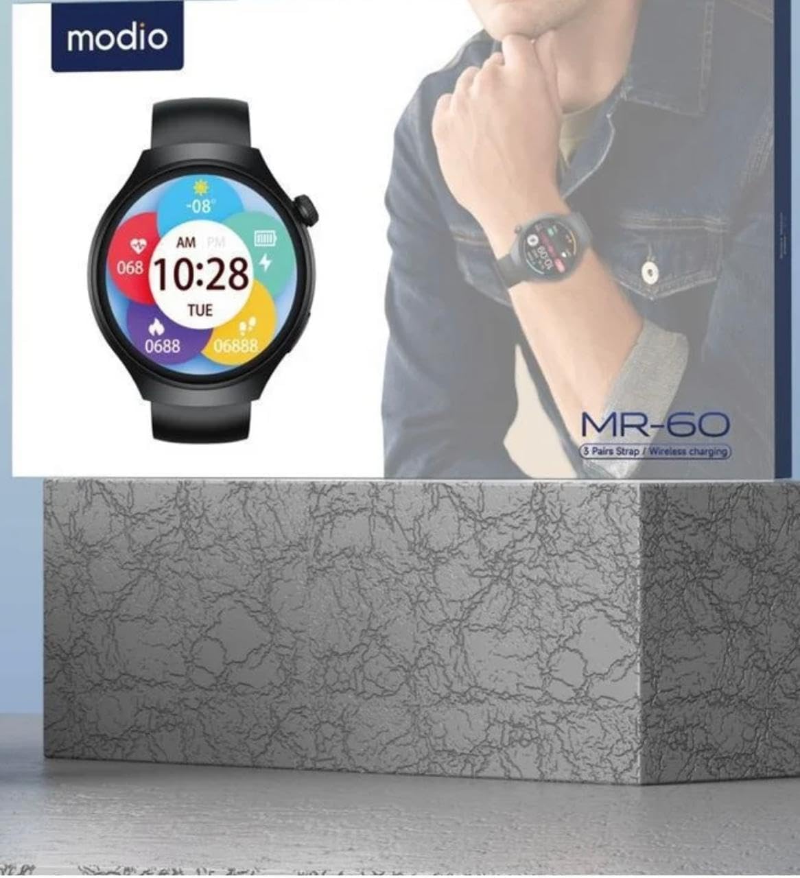 SMART WATCH MR 60, CURVED DISPLAY DESIGN 2.5D WITH WIRELESS CHARGER AND 3 PAIRS STRAP, STYLISH DESIGN, FOR MEN & WOMEN