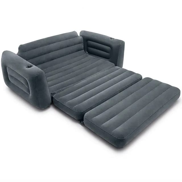 Inflatable 3 Seater with Queen Sized Pull-Out Sofa Bed, Gray - Air Mattress, Portable Couch, Lounge Chairs, Guest Beds 3 seater Intex Inflatable Pull-Out Sofa PLUS FREE Electric / Manual PUMP