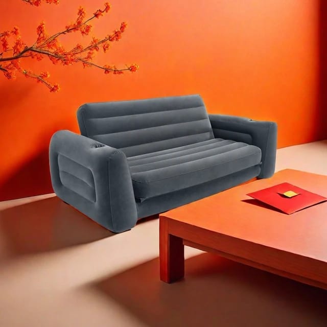 Inflatable 3 Seater with Queen Sized Pull-Out Sofa Bed, Gray - Air Mattress, Portable Couch, Lounge Chairs, Guest Beds 3 seater Intex Inflatable Pull-Out Sofa PLUS FREE Electric / Manual PUMP