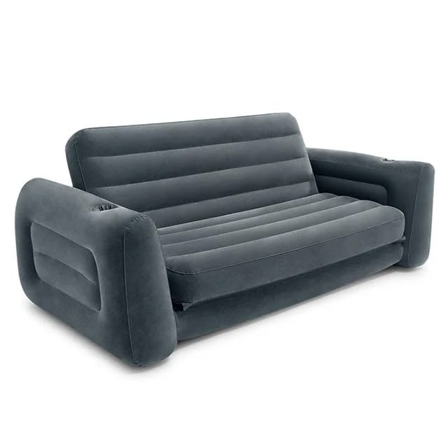Inflatable 3 Seater with Queen Sized Pull-Out Sofa Bed, Gray - Air Mattress, Portable Couch, Lounge Chairs, Guest Beds 3 seater Intex Inflatable Pull-Out Sofa PLUS FREE Electric / Manual PUMP