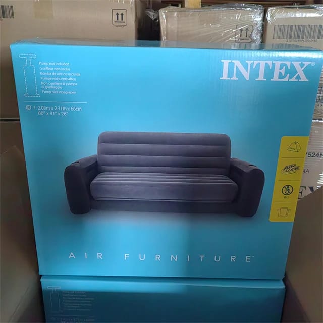 Inflatable 3 Seater with Queen Sized Pull-Out Sofa Bed, Gray - Air Mattress, Portable Couch, Lounge Chairs, Guest Beds 3 seater Intex Inflatable Pull-Out Sofa PLUS FREE Electric / Manual PUMP