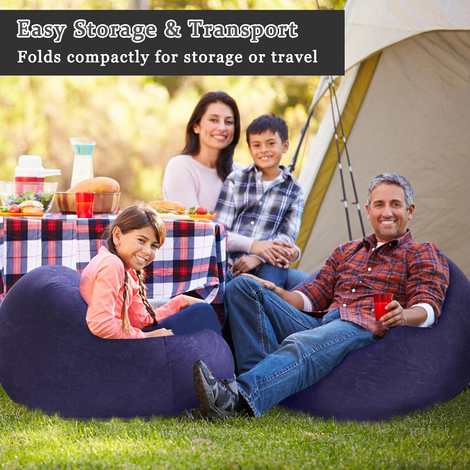 Inflatable Bean Bag Chair for Adults Blow up Lazy Sofa Lounge Folding Portable Movie Night Chair for Reading Room Bedroom Living Room Camping