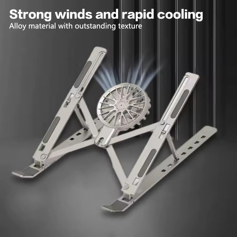 Adjustable Foldable Aluminum Laptop Stand with Detachable Cooling Fan 7-Level Height, Anti-Slip, Portable Metal Desktop Holder for 16-18” Laptops & Tablets