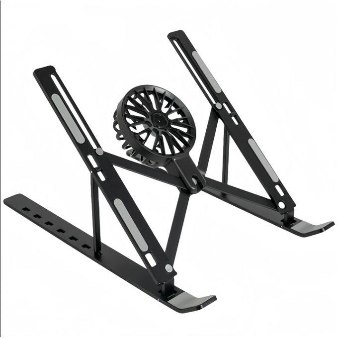 Adjustable Foldable Aluminum Laptop Stand with Detachable Cooling Fan 7-Level Height, Anti-Slip, Portable Metal Desktop Holder for 16-18” Laptops & Tablets