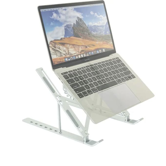 Adjustable Foldable Aluminum Laptop Stand with Detachable Cooling Fan 7-Level Height, Anti-Slip, Portable Metal Desktop Holder for 16-18” Laptops & Tablets