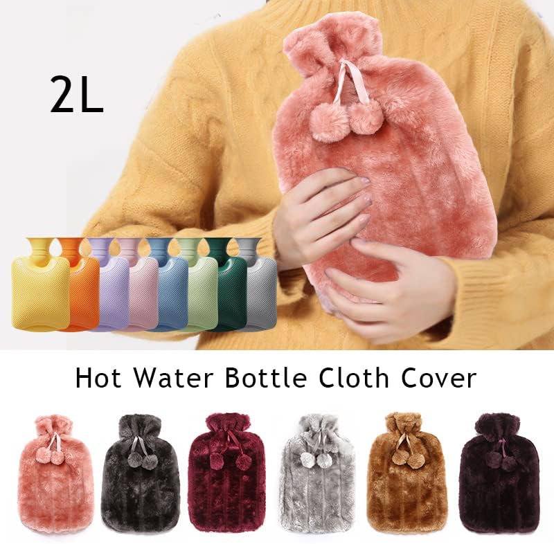 Hot Water Bottle with Soft Cover - 2L Large - Hot Water Bag for Pain Relief, Cramps, Back, Neck, Feet, Menstrual Cramps, Baby - Premium Cute Cover