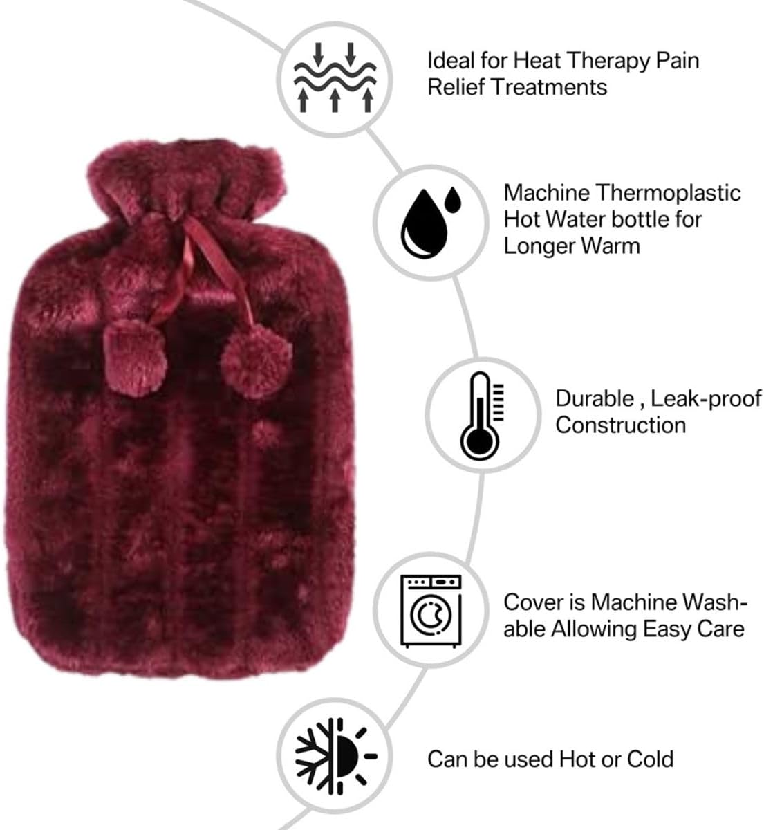 Hot Water Bottle with Soft Cover - 2L Large - Hot Water Bag for Pain Relief, Cramps, Back, Neck, Feet, Menstrual Cramps, Baby - Premium Cute Cover