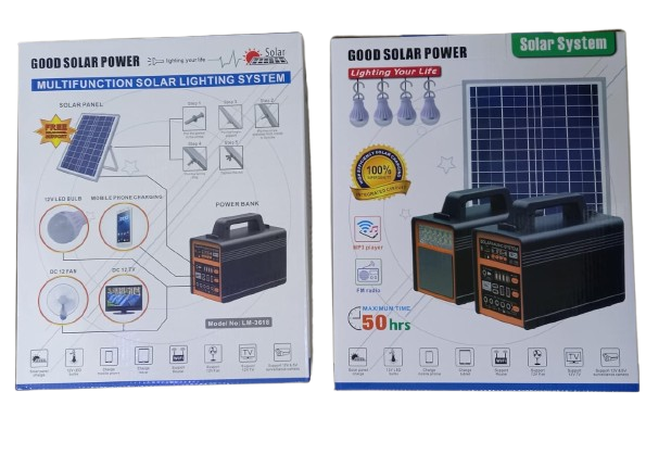 Portable Solar Light for Home Lighting and Charging Mobile Phone and 4pcs Super Bright 12VLed Bulb plus Fm and Bluetooth