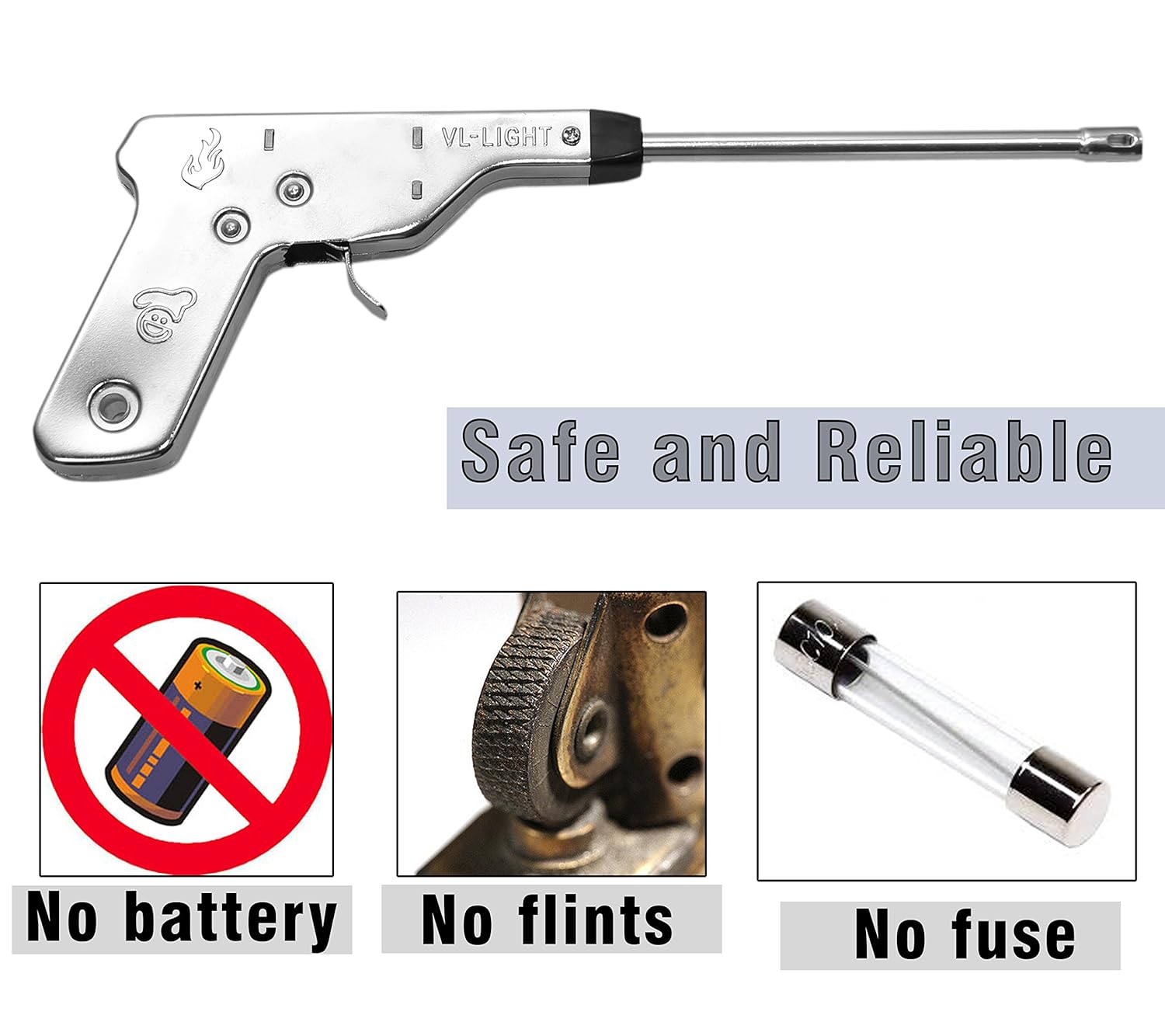 Metal Impulse Igniter Spark Gas Lighter, Long Lasting, Rust Proof, Unbreakable, Restaurants & Kitchen Use with Cardboard Package – Silver