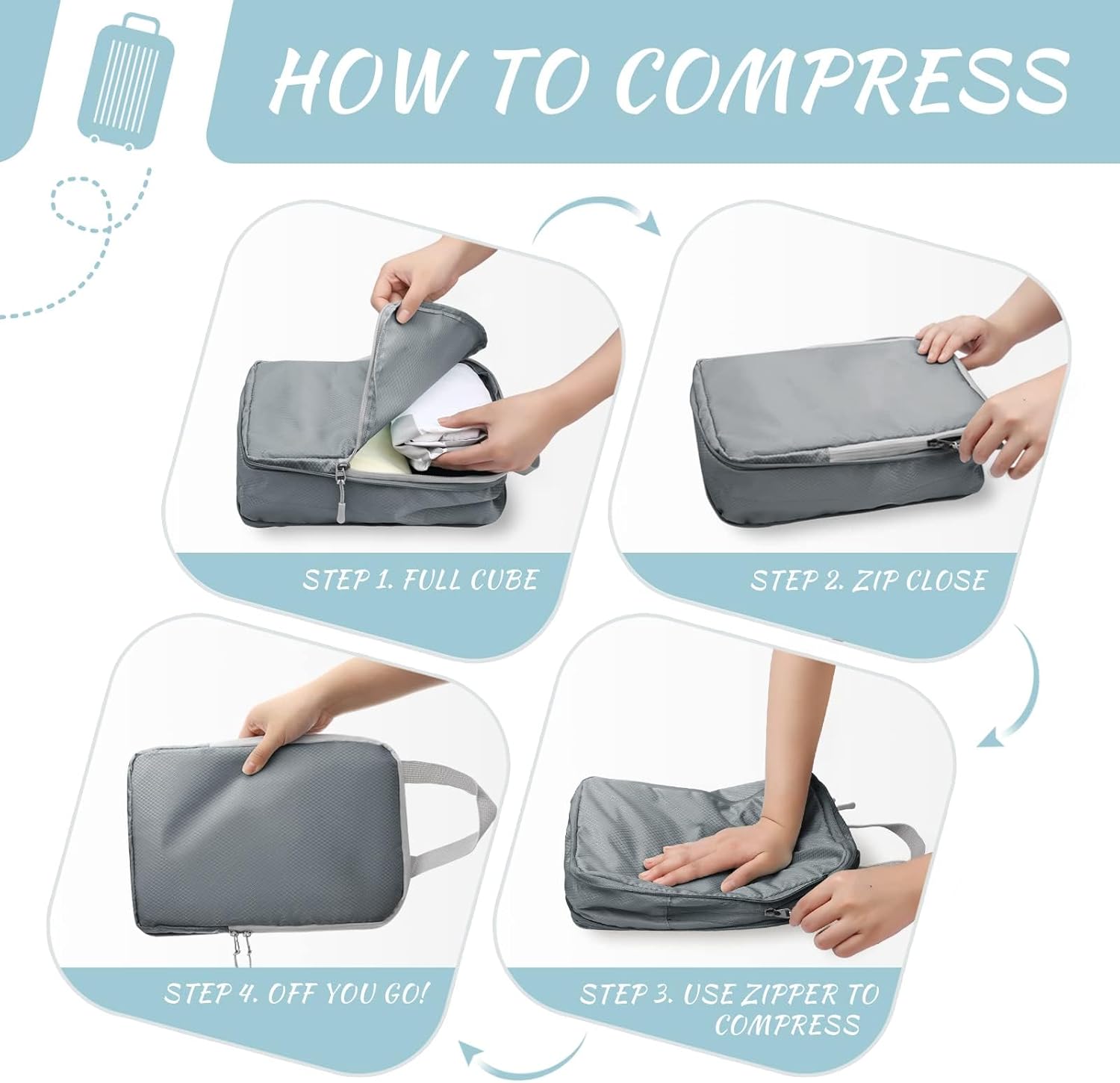 Compression Packing Cubes for Travel, Suitcases Essentials 8 Set Expandable Waterproof Travel Bags Organizer for Luggage Compression Bags Travel Essentials + Shoe Bag, Laundry Bag