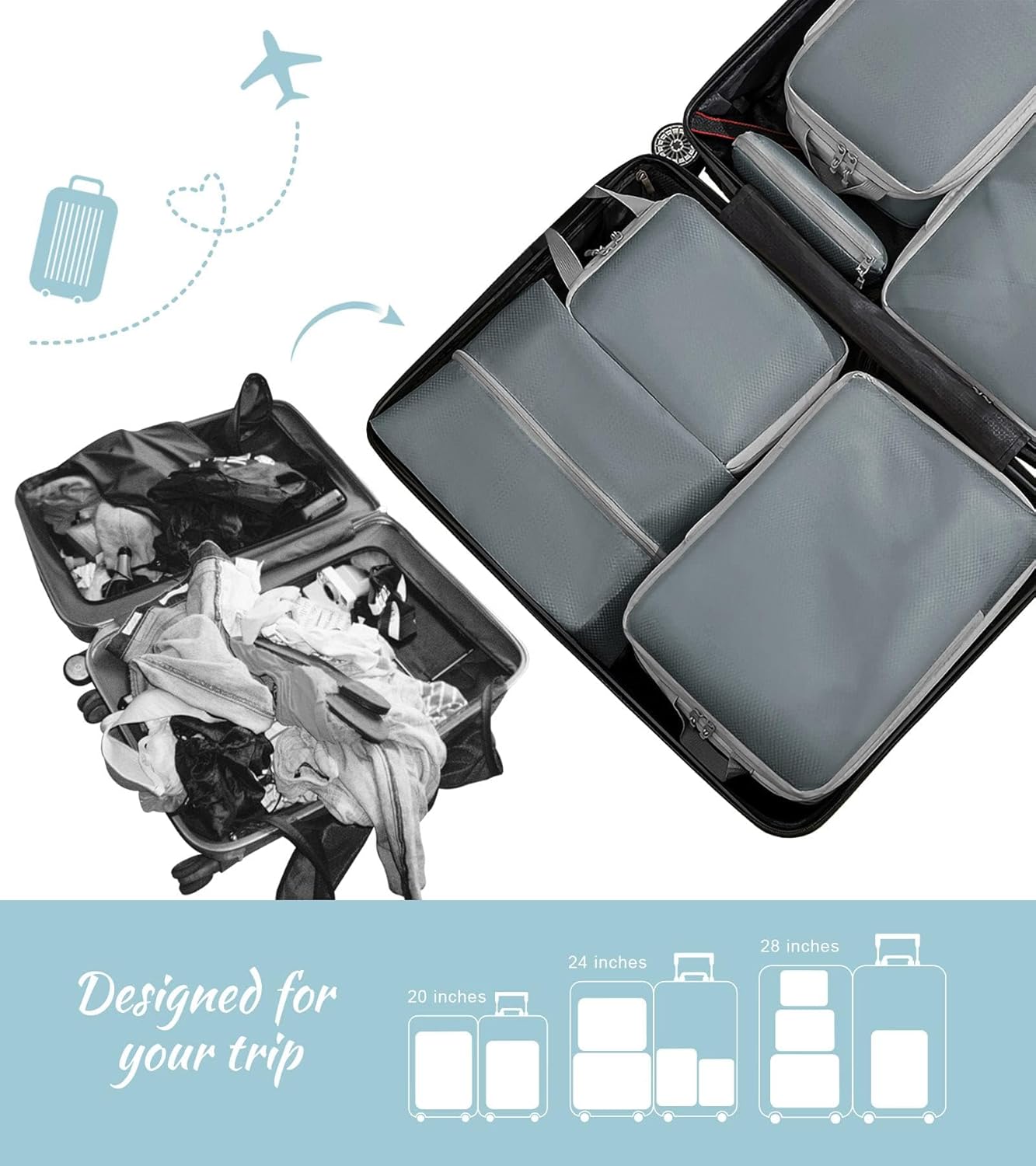 Compression Packing Cubes for Travel, Suitcases Essentials 8 Set Expandable Waterproof Travel Bags Organizer for Luggage Compression Bags Travel Essentials + Shoe Bag, Laundry Bag
