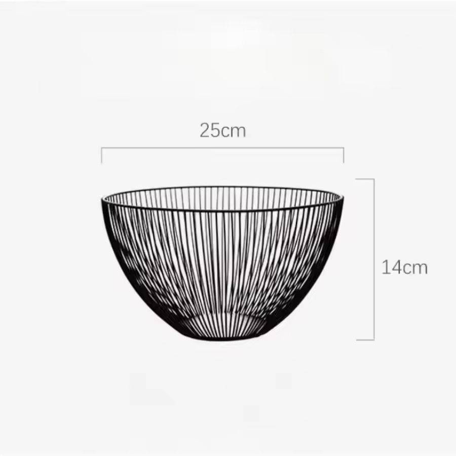 Metal Wire Fruit Basket, Large Round Storage Baskets for Bread, Fruit, Snacks, Candy, Households Items. Fashion Fruit Bowl Decorate Living Room, Kitchen, Countertop (Black)