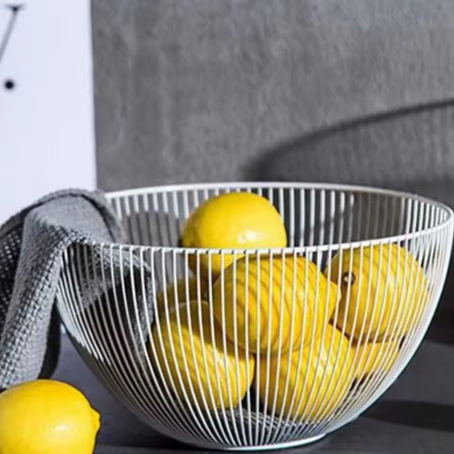 Metal Wire Fruit Basket, Large Round Storage Baskets for Bread, Fruit, Snacks, Candy, Households Items. Fashion Fruit Bowl Decorate Living Room, Kitchen, Countertop (Black)