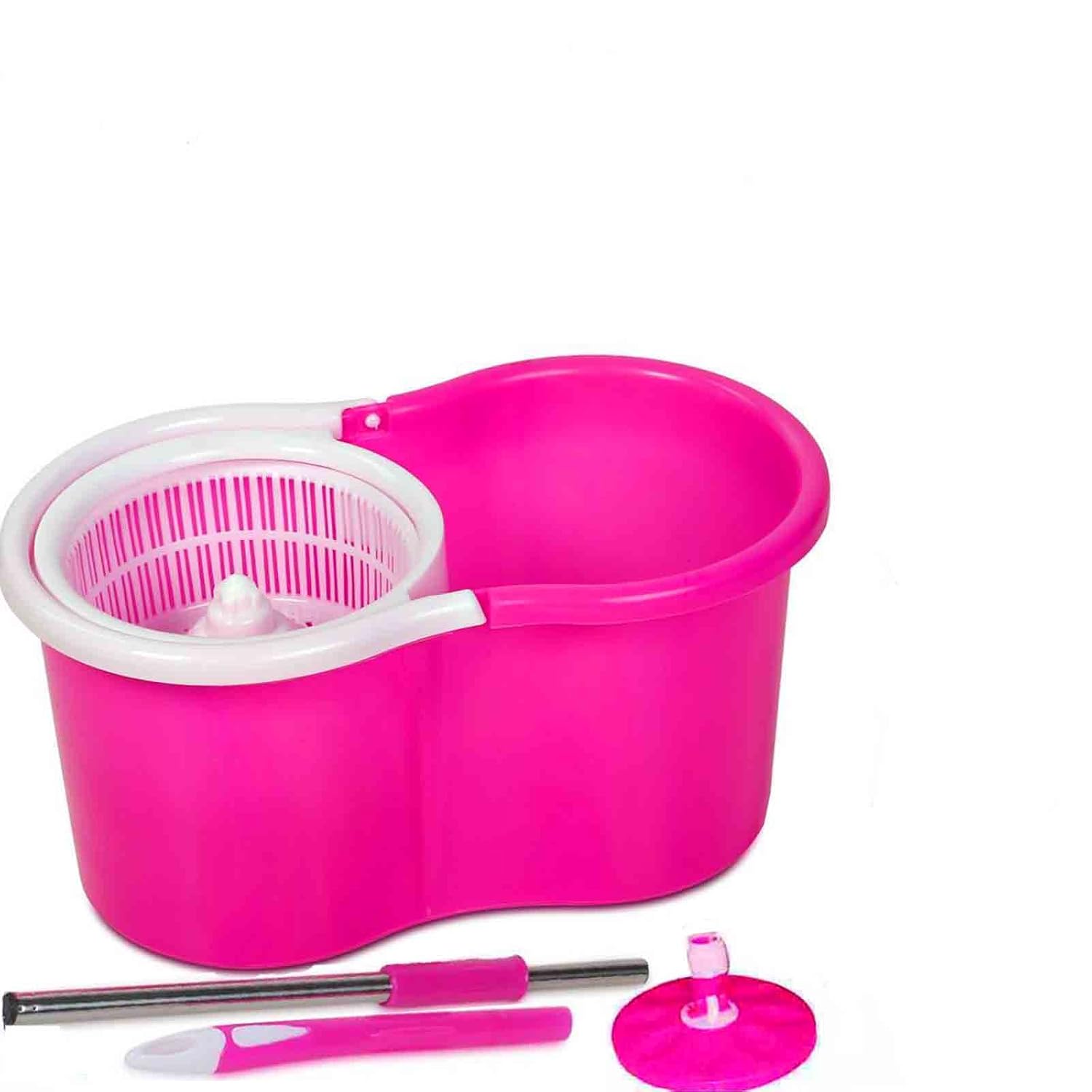 Plastic Bucket Mop With Steel Rod, Floor Wiper & Refill with Metallic spin mop