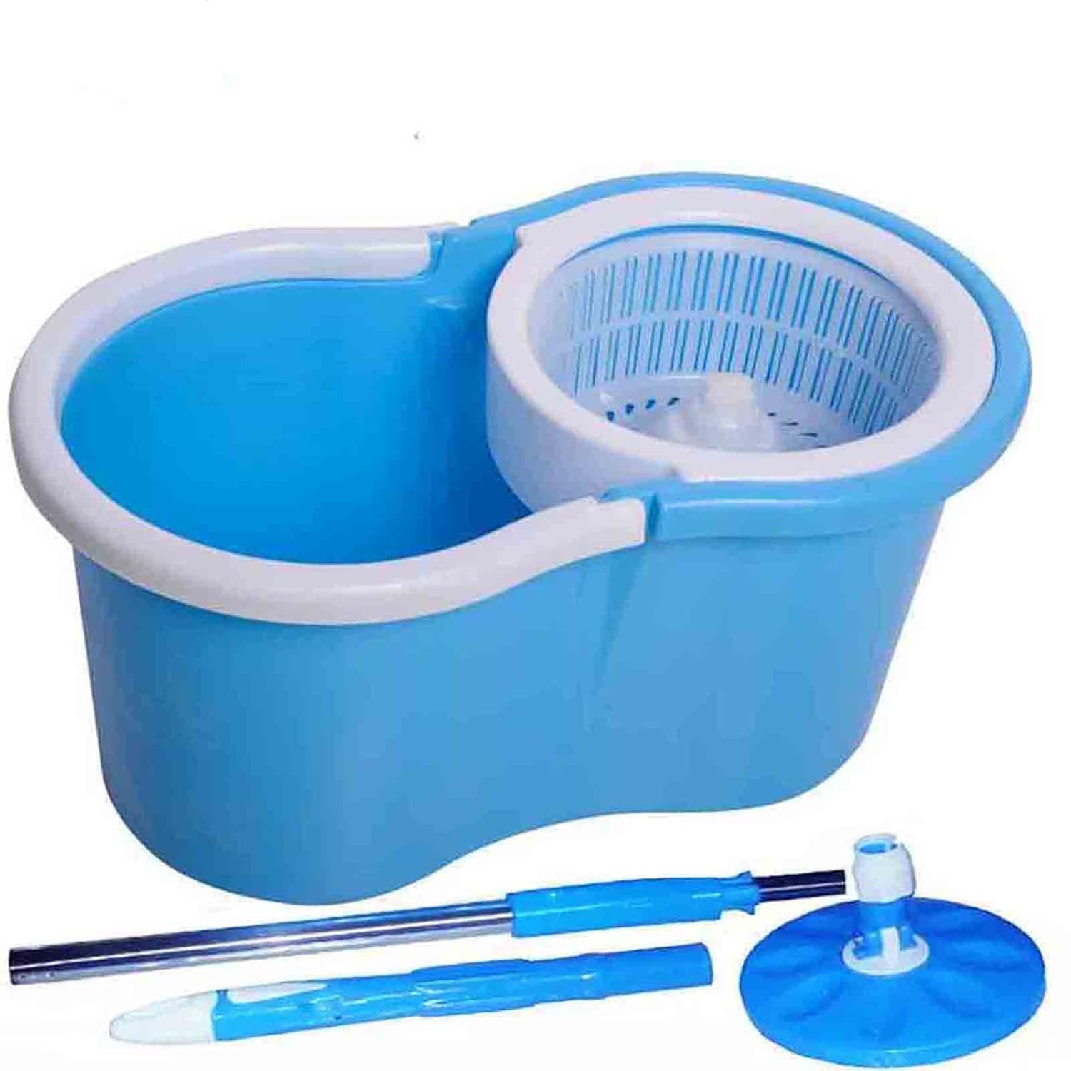 Plastic Bucket Mop With Steel Rod, Floor Wiper & Refill with Metallic spin mop