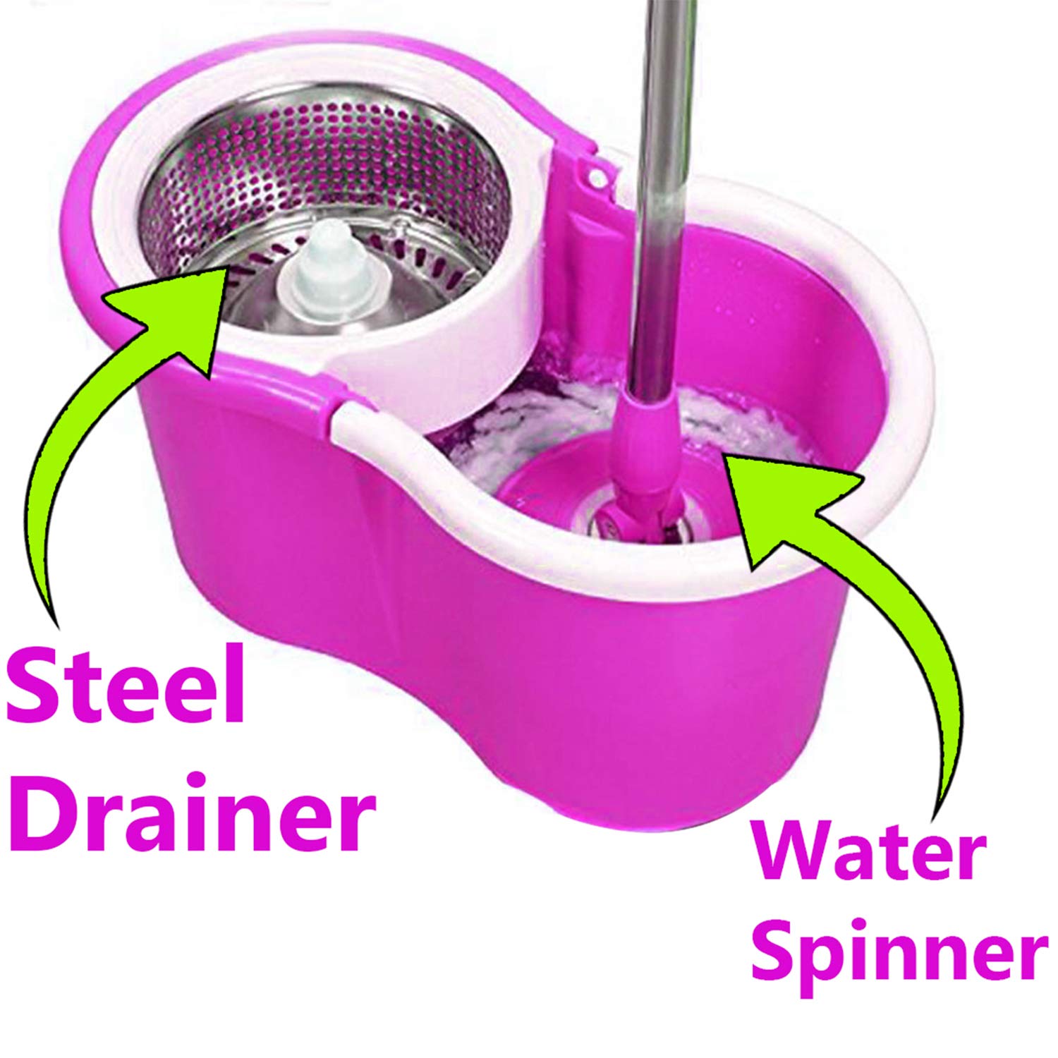 Plastic Bucket Mop With Steel Rod, Floor Wiper & Refill with Metallic spin mop