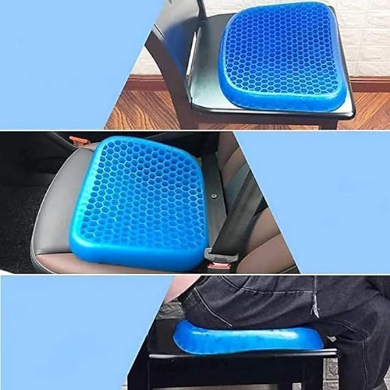 Comfortable Gel Cushion for Office Chair, Car Seat, Wheelchair, Relieves Hip and Back Fatigue + Non Slip Cover
