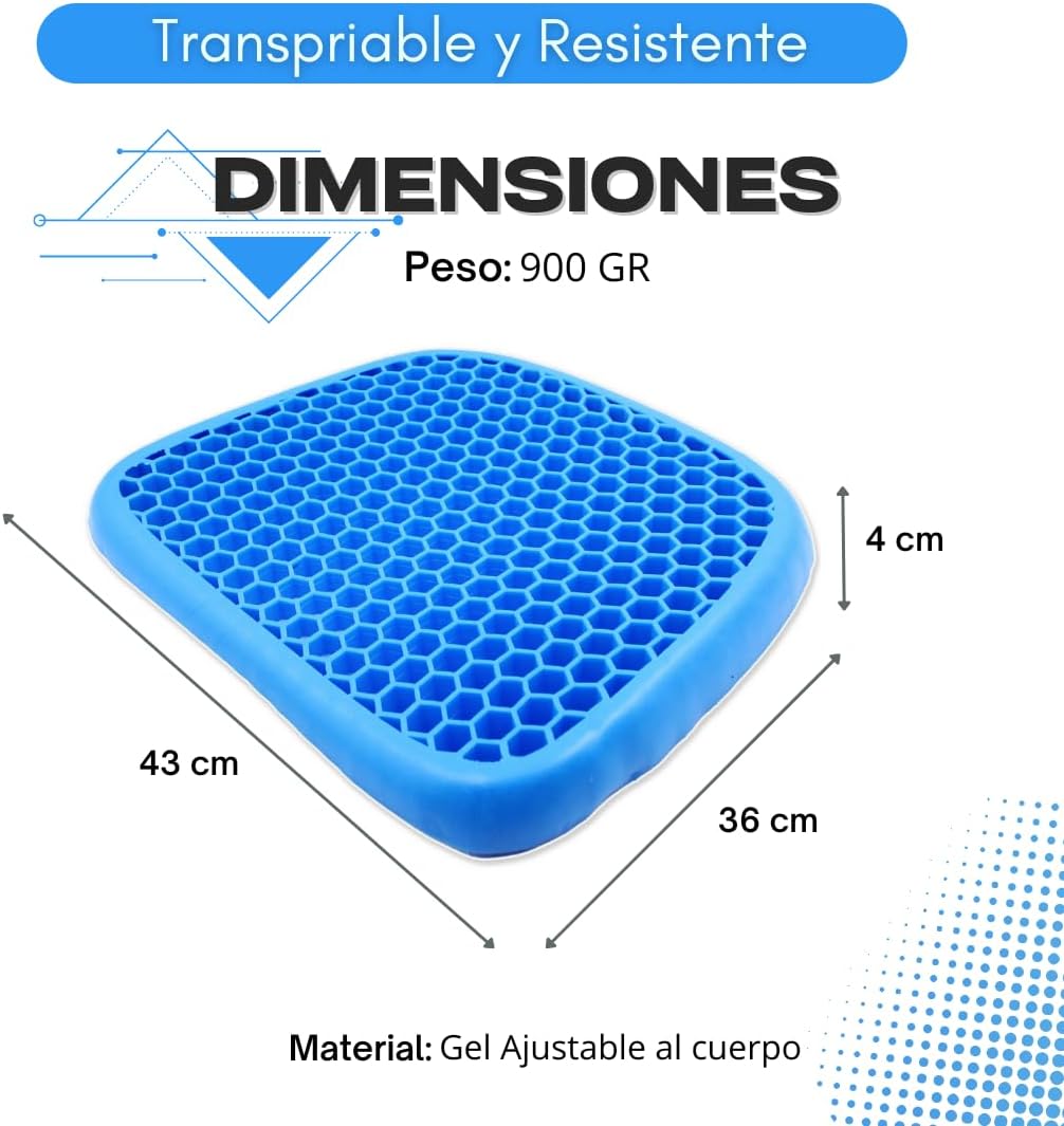 Comfortable Gel Cushion for Office Chair, Car Seat, Wheelchair, Relieves Hip and Back Fatigue + Non Slip Cover