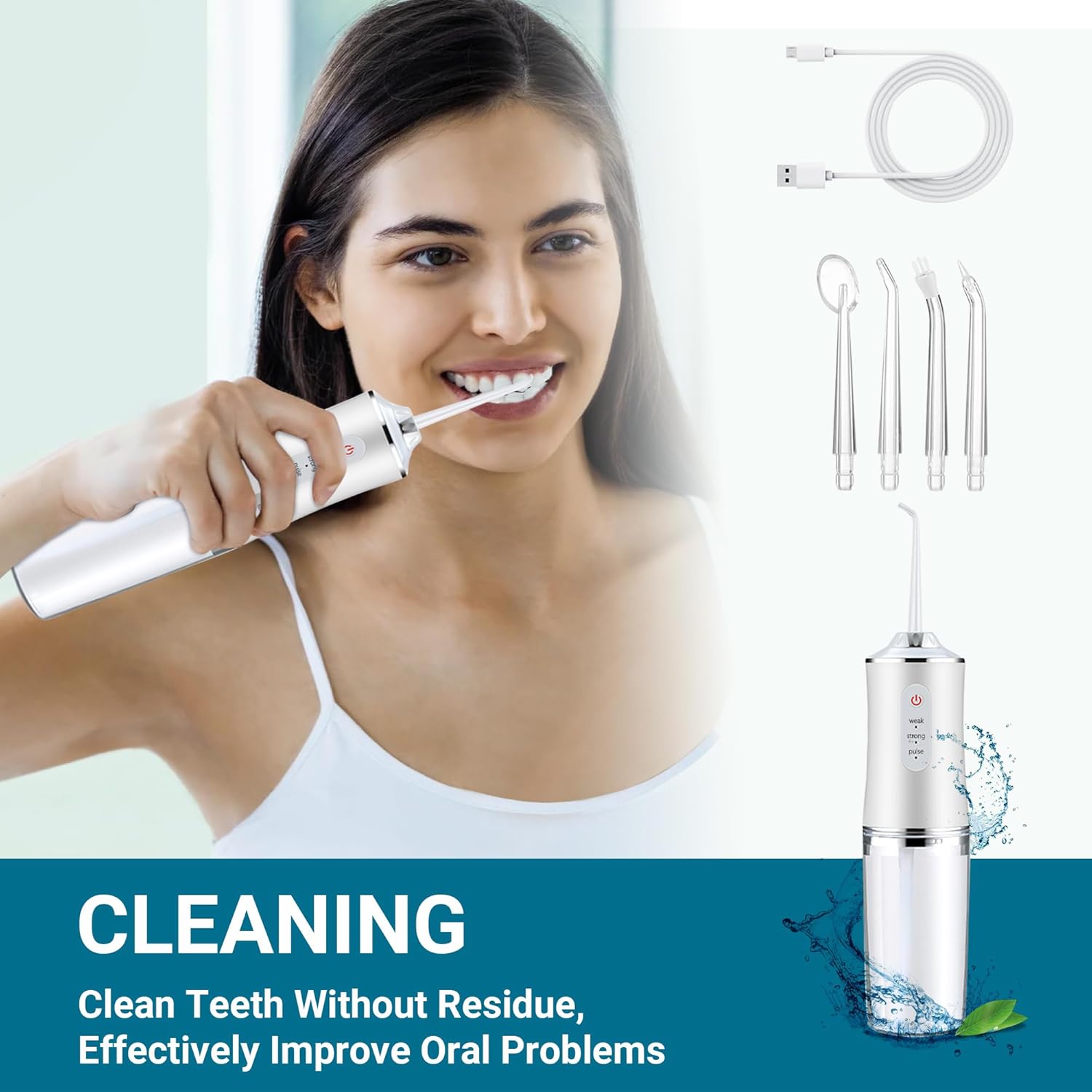 Generic Portable Dental Water Flosser Oral Irrigator USB Rechargeable Water Floss Jet Tooth Pick 4 Tips 220ml Mouth Washing Machine