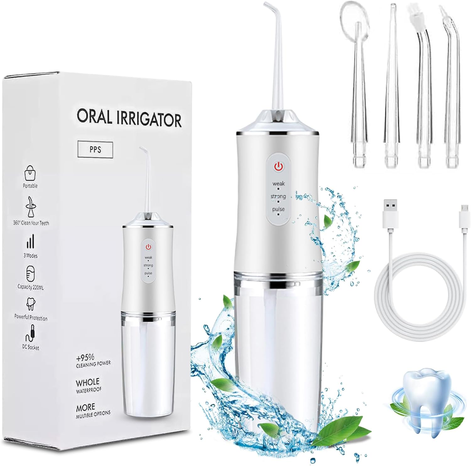 Generic Portable Dental Water Flosser Oral Irrigator USB Rechargeable Water Floss Jet Tooth Pick 4 Tips 220ml Mouth Washing Machine