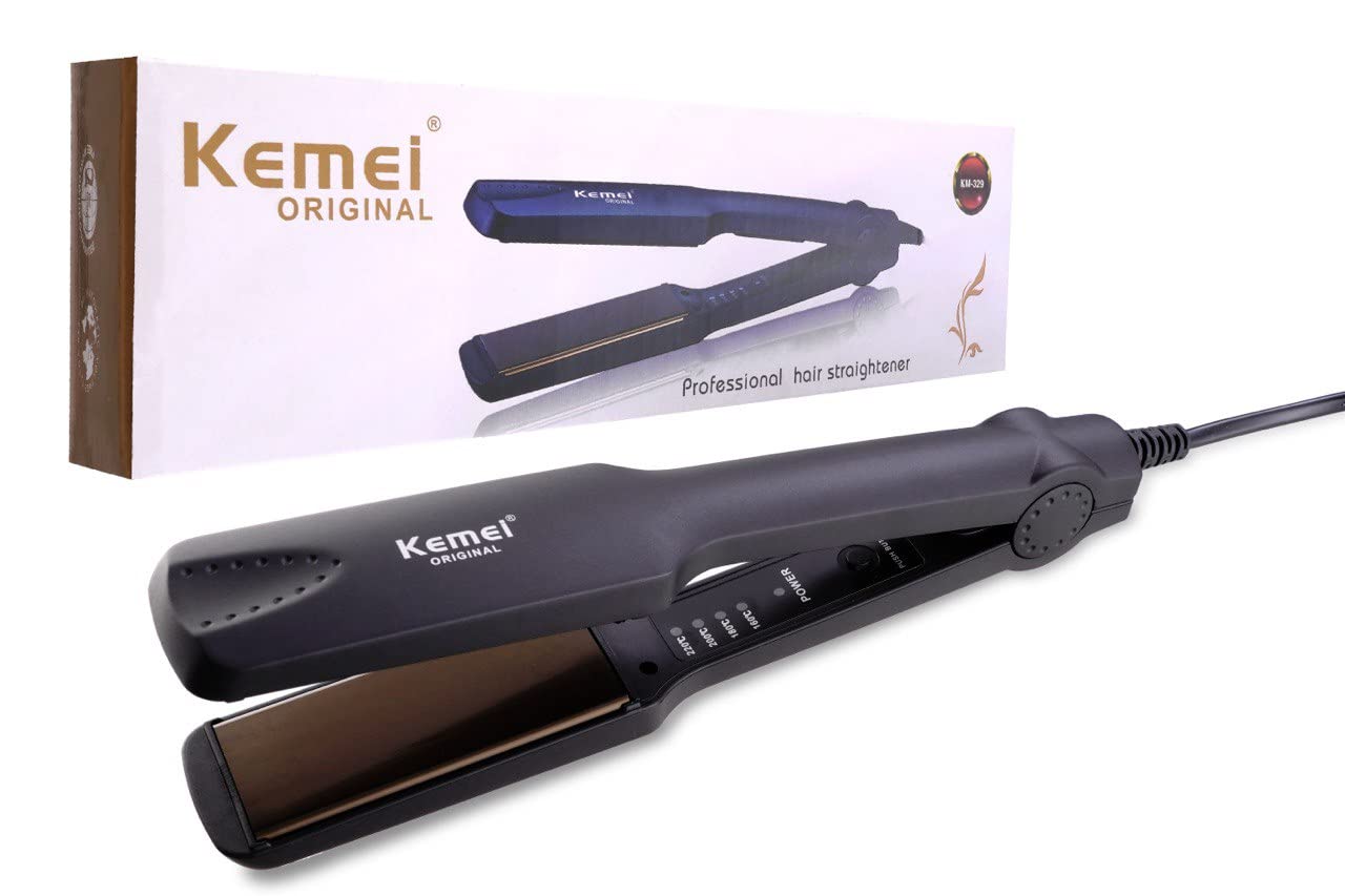 Kemei Professional Hair Straightener - Adjustable Temperature Flat Iron - Wet & Dry Use - EU Plug