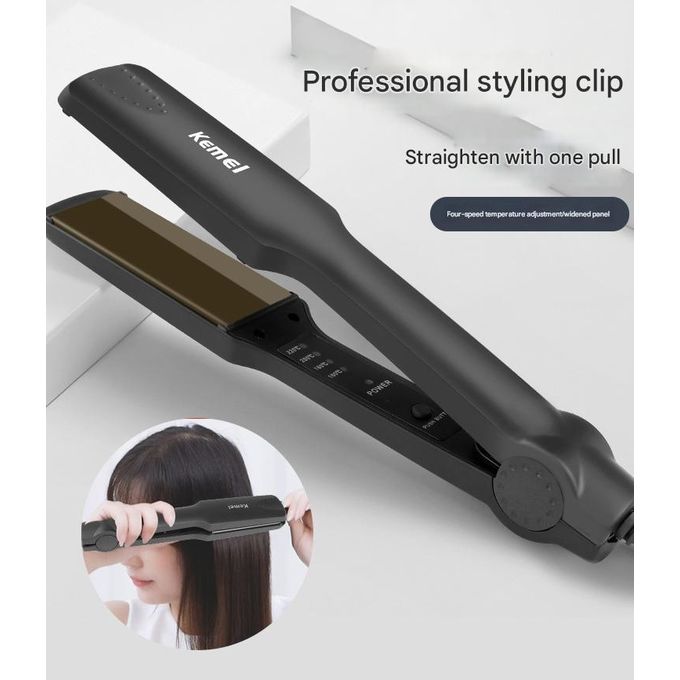 Kemei Professional Hair Straightener - Adjustable Temperature Flat Iron - Wet & Dry Use - EU Plug