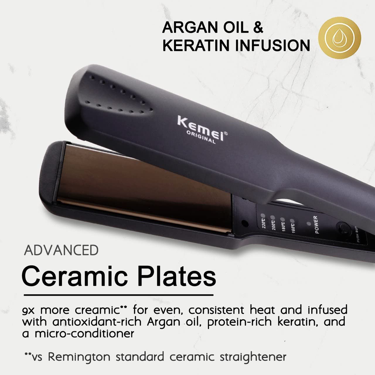 Kemei Professional Hair Straightener - Adjustable Temperature Flat Iron - Wet & Dry Use - EU Plug