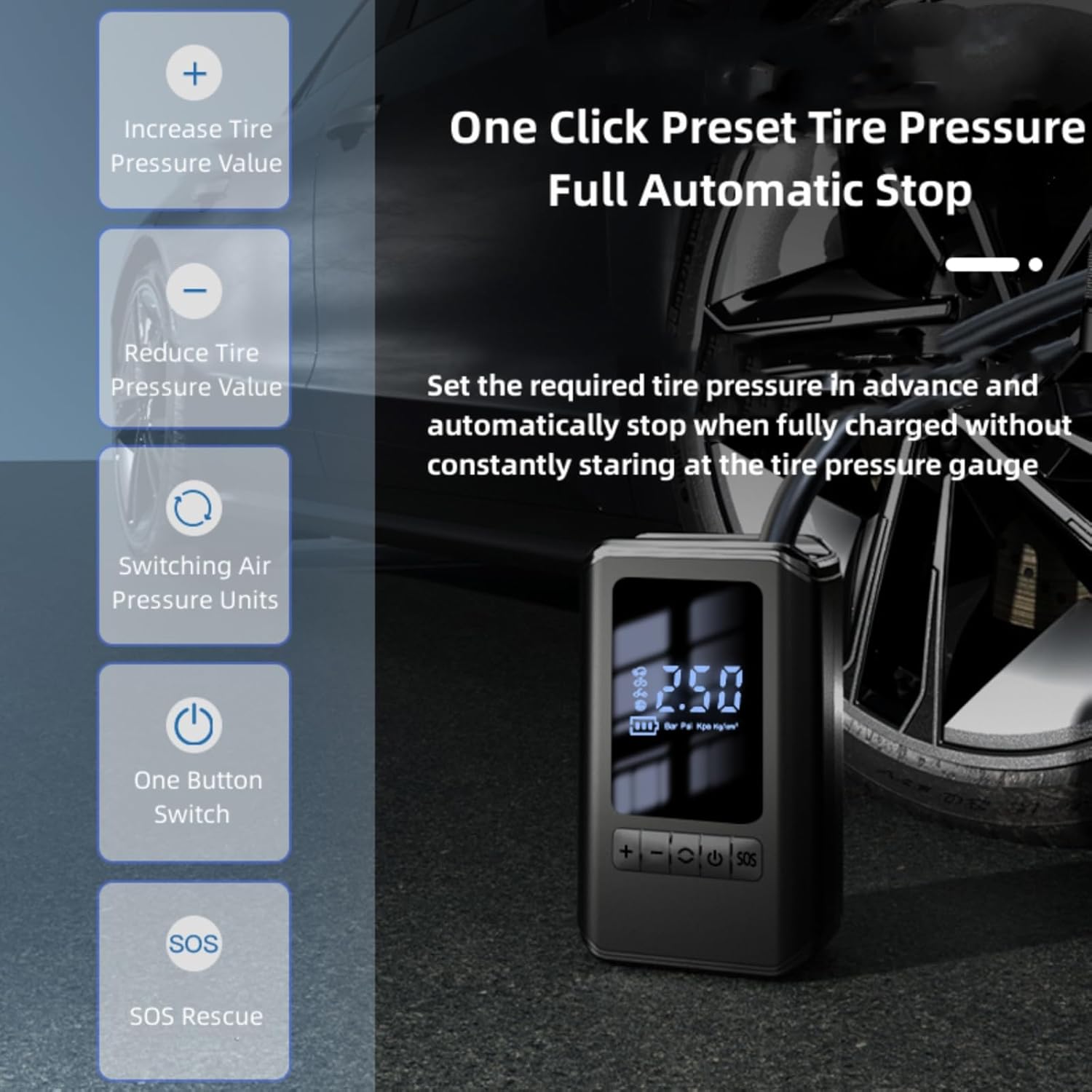 Portable Electric Air Compressor, 130 PSI Tire Inflator with Digital Pressure Detection for Car Bike Scooter Ball