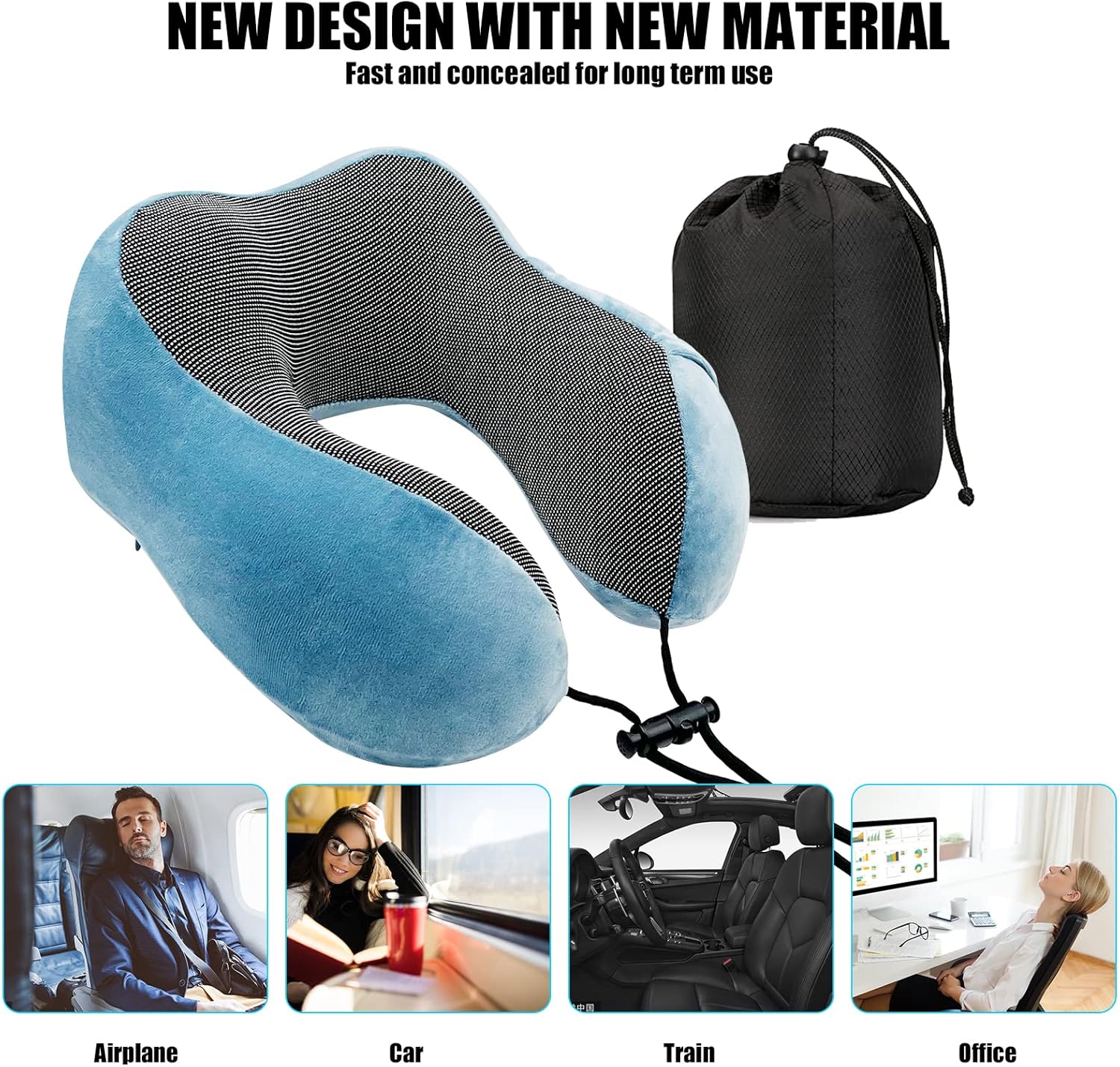 Travel Pillow 100% Pure Memory Foam Neck Pillow, Head Support Soft Pillow for Sleeping Rest Comfortable & Breathable Cover, Airplane Travel Kit Home Office Car & Home Use