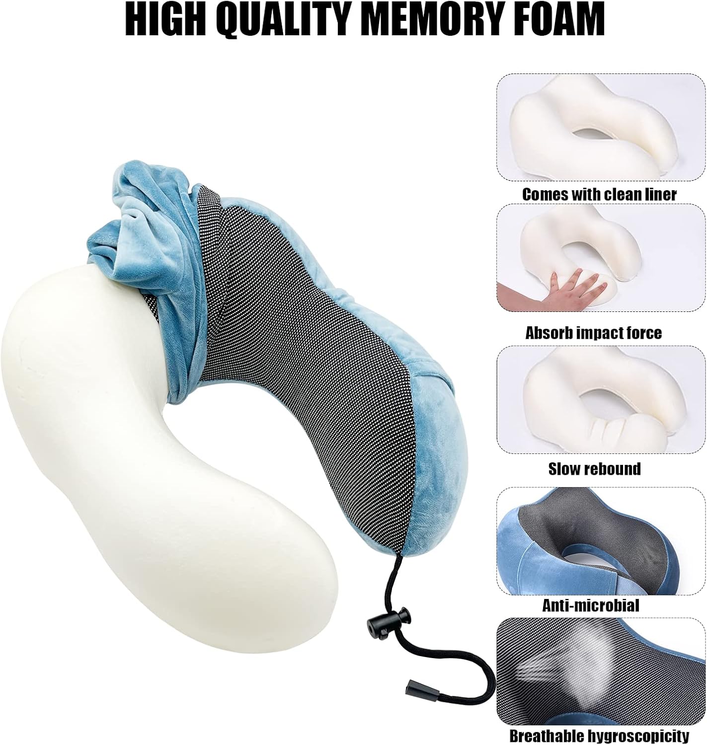 Travel Pillow 100% Pure Memory Foam Neck Pillow, Head Support Soft Pillow for Sleeping Rest Comfortable & Breathable Cover, Airplane Travel Kit Home Office Car & Home Use